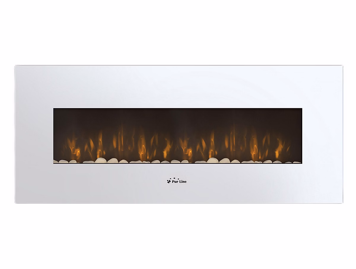 Chauffage d'appoint – Cheminée électrique panoramique avec éclairage LED d'ambiance et panneau frontal blanc