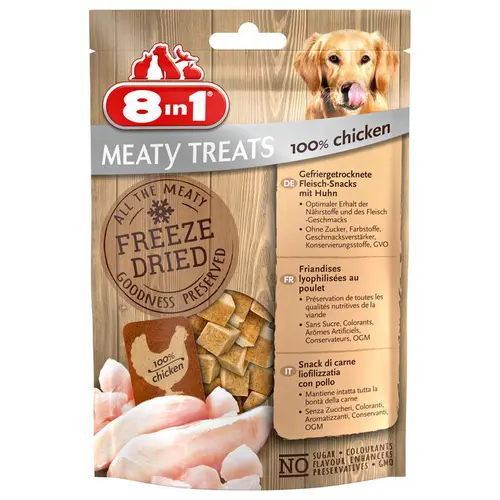 Friandises pour chien freeze dried poulet 8in1 Meaty Treats - 50 g