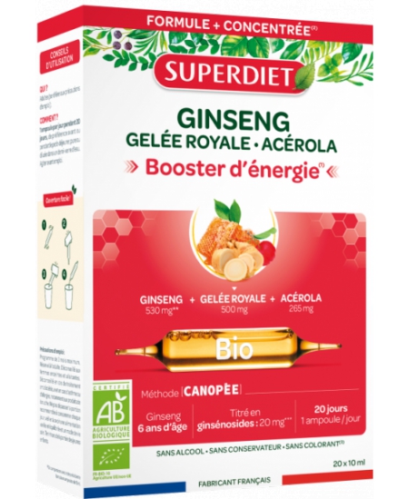 Super Diet - Ginseng Gelée Royale Acérola bio 20 ampoules de 10ml