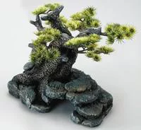 Décor d'aquarium pierre bonsai coloris vert en résine de polyester - 16,5 x 16,5 x 18 cm