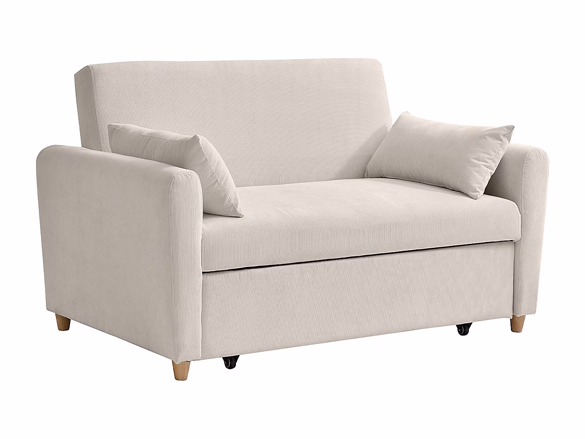Canapé 2 places convertible en velours côtelé beige AYLA – Réf. HJTZRPYLT2004505038