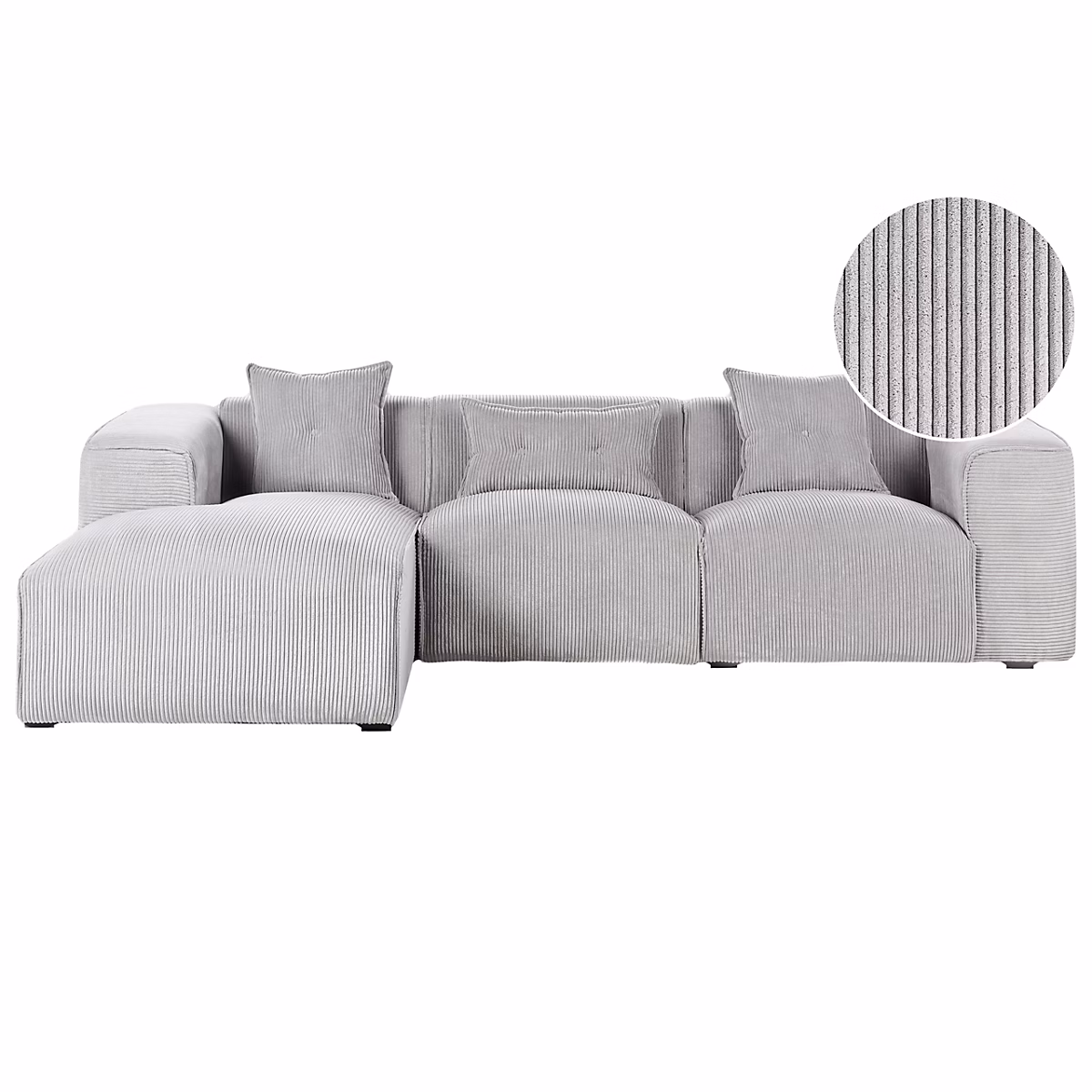Canapé d'angle 3 places DOLVA Velours côtelé Gris clair Côté droit – Réf. WEOKYHHXG6074600804