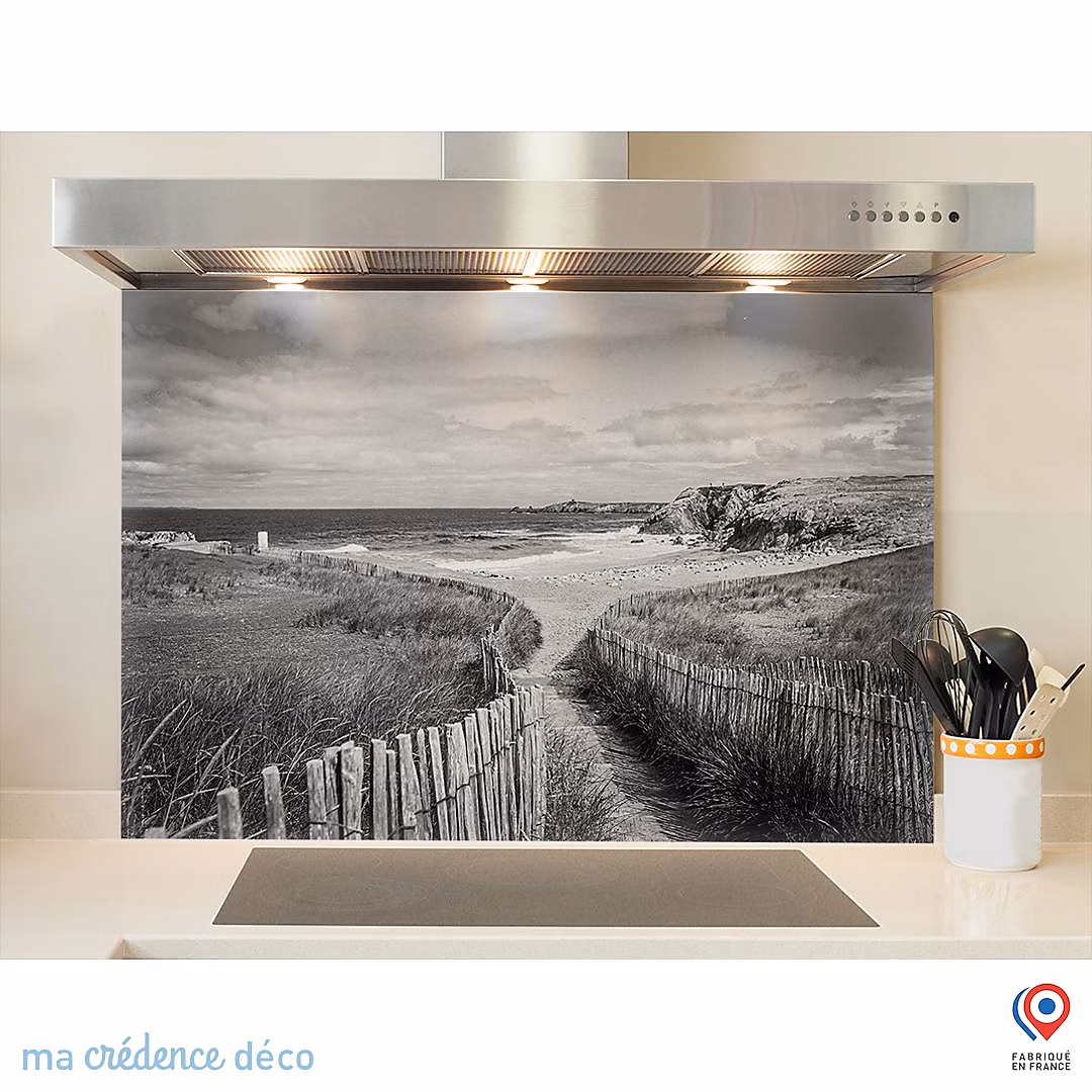 Crédence cuisine fond de hotte Cotes sauvage – Quiberon 2 | Verre trempé | L 90 cm x H 50 cm | MaCrédenceDéco