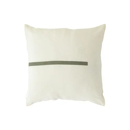 Coussin carré en coton blanc décor ligne verte - 40 x 40 cm