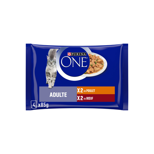 PÂTÉE POUR CHAT PURINA® ONE® ADULT POULET/BOEUF - 4X85G