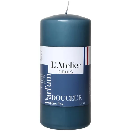 Bougie cylindrique taille L bleu parfum douceur des î L’Atelier de Denis - Ø 6,8 x H 14.5 cm