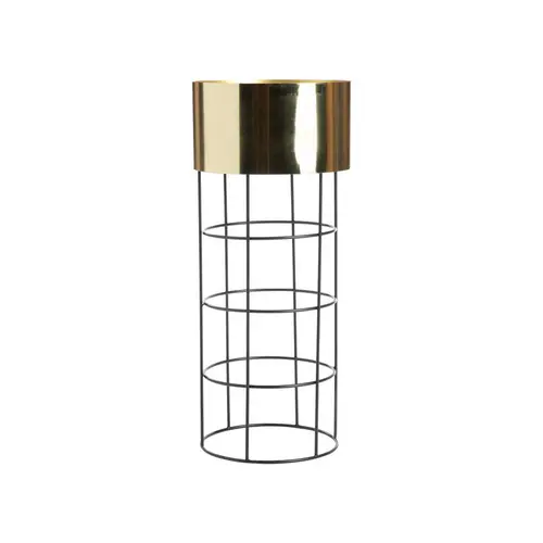 Porte-plante rond large en métal doré - Ø 31 x H 71 cm
