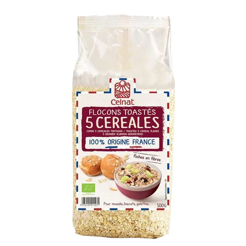Flocons 5 céréales toastés bio en sachet de 500 g