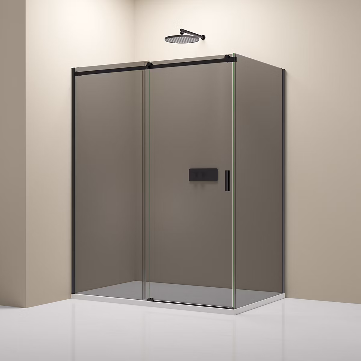 Cabine de douche d'angle | Verre fumé 8mm – porte coulissante – Profilé Noir mat – NT806 FLEX 100 × 100 × 195cm