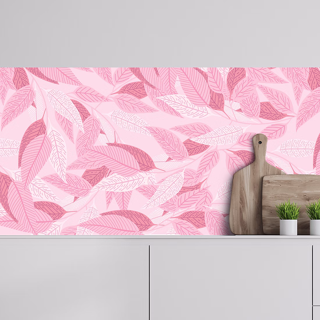 Crédence adhésive feuillages roses 40 × 300 cm