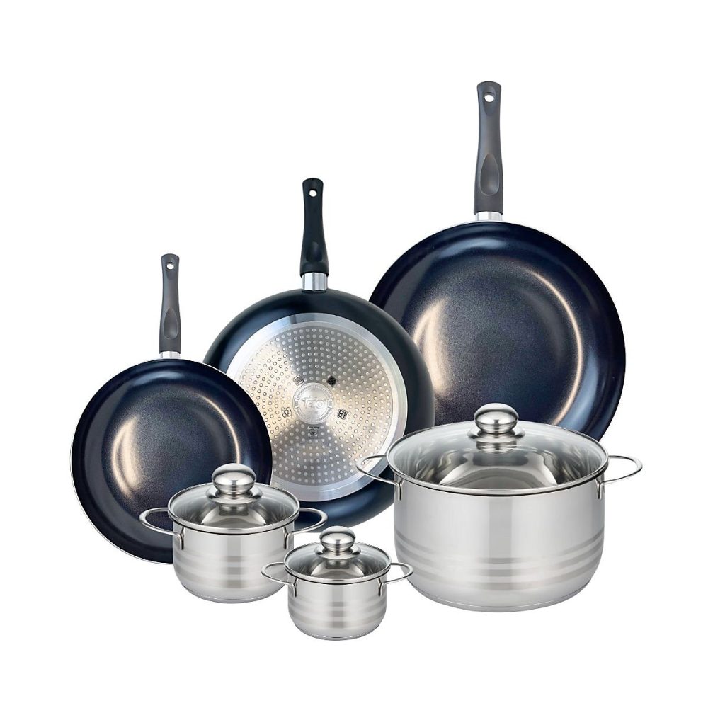 Ensemble de 3 Poêles de cuisson 24 | 28 et 32 cm et 3 faitouts 12 – 14 et 24 cm Elo Prima Brillant