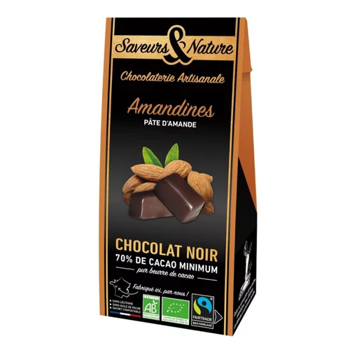 Amandines au chocolat et à la pâte d’amande en ballotin de 125 g