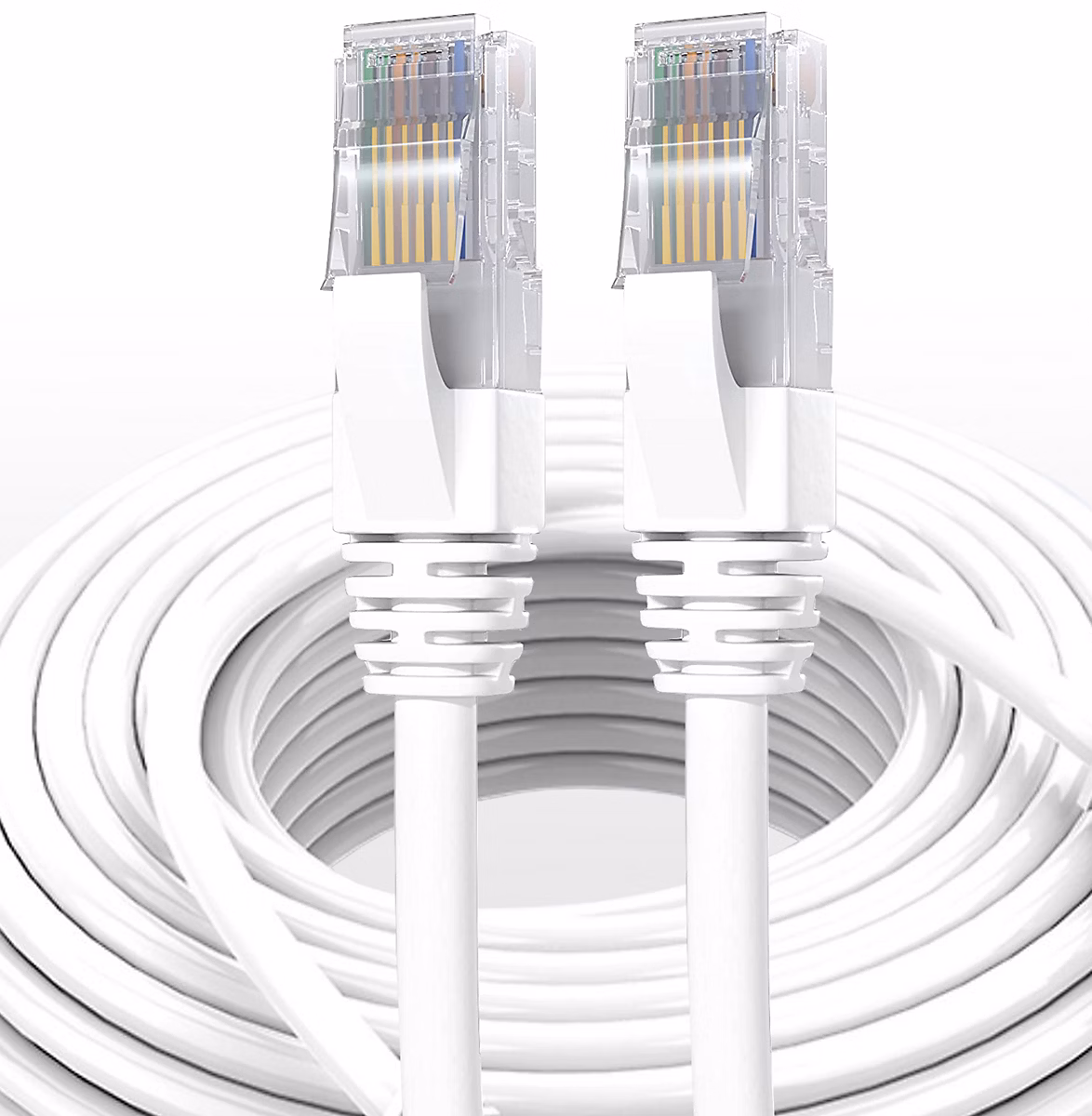 Elfcam – Câble Ethernet RJ45 Cat 7 SFTP 30m (Rond Blanc), 10Gbps, 600MHz, Cuivre, Anti, Interférences