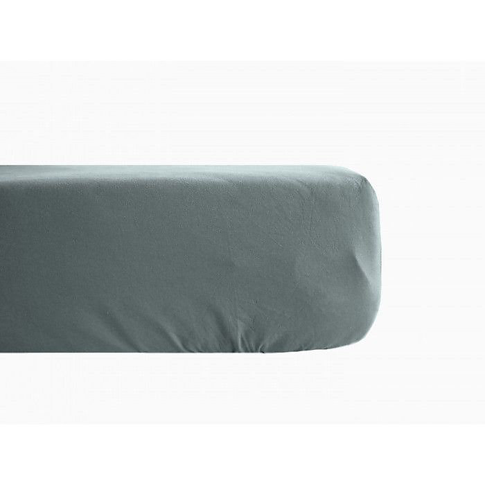 Drap housse Palace pur coton teint lavé 63 fils/cm² Vent du sud – 90 × 190, Palace Lichen