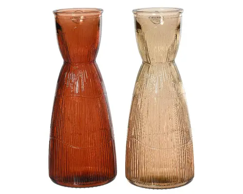 Carafe colorée en verre recyclé strié - Ø 10 x H 25 cm