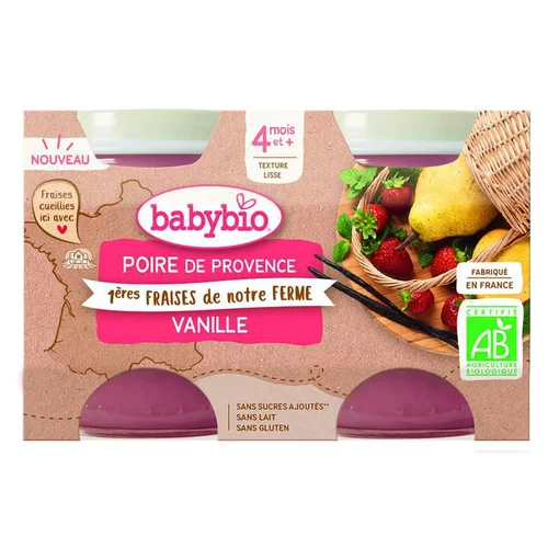 Petits pots pour bébé dès 4 mois poire fraise vanille Babybio – 2 x 130 g