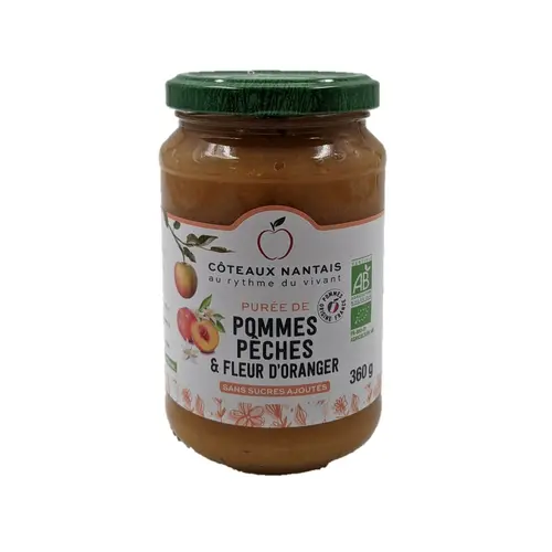 Purée bio de pommes pêches fleur d’oranger Coteaux Nantais - 360 g