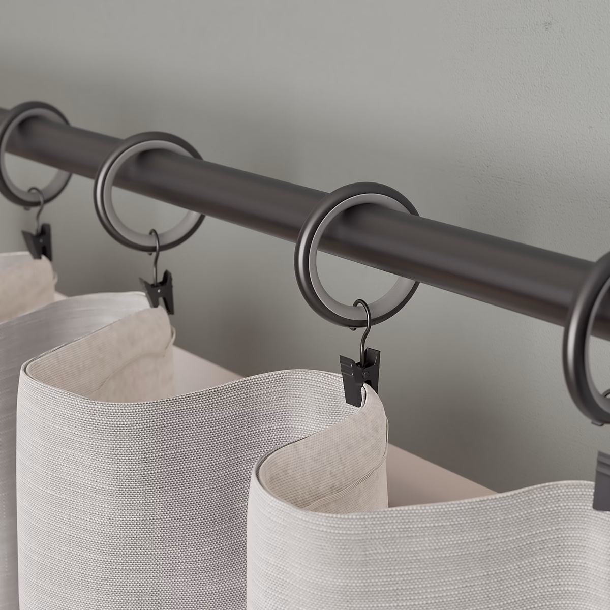 10 anneaux et crochets à pince tringle à rideau silencieux Tinos métal gris Ø16/19mm GoodHome – Réf. DJLVQESOW9018594081