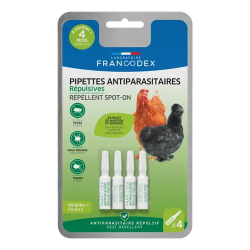 Pipettes insectifuges pour volaille Francodex - 4 x 0,4 ml
