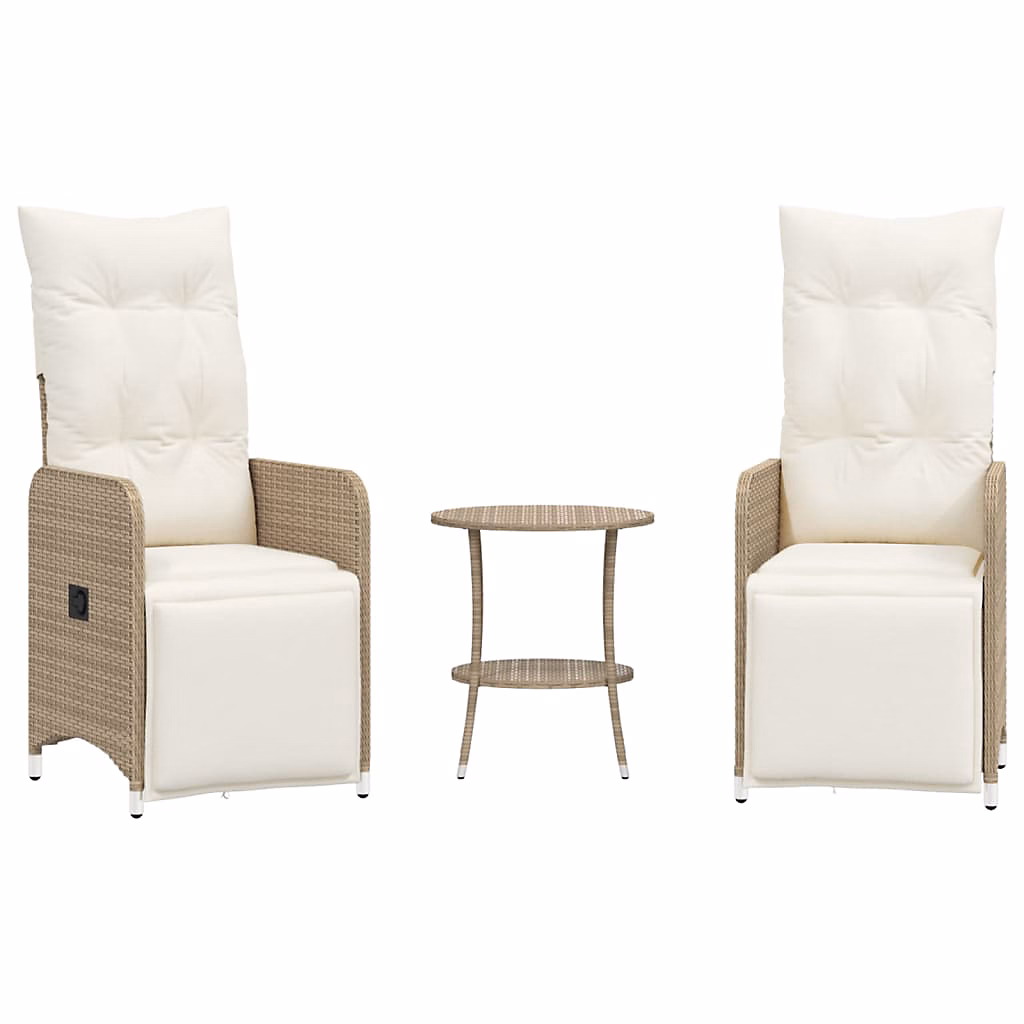 Chaises inclinables de jardin avec table beige rotin vidaXL – lot de 2