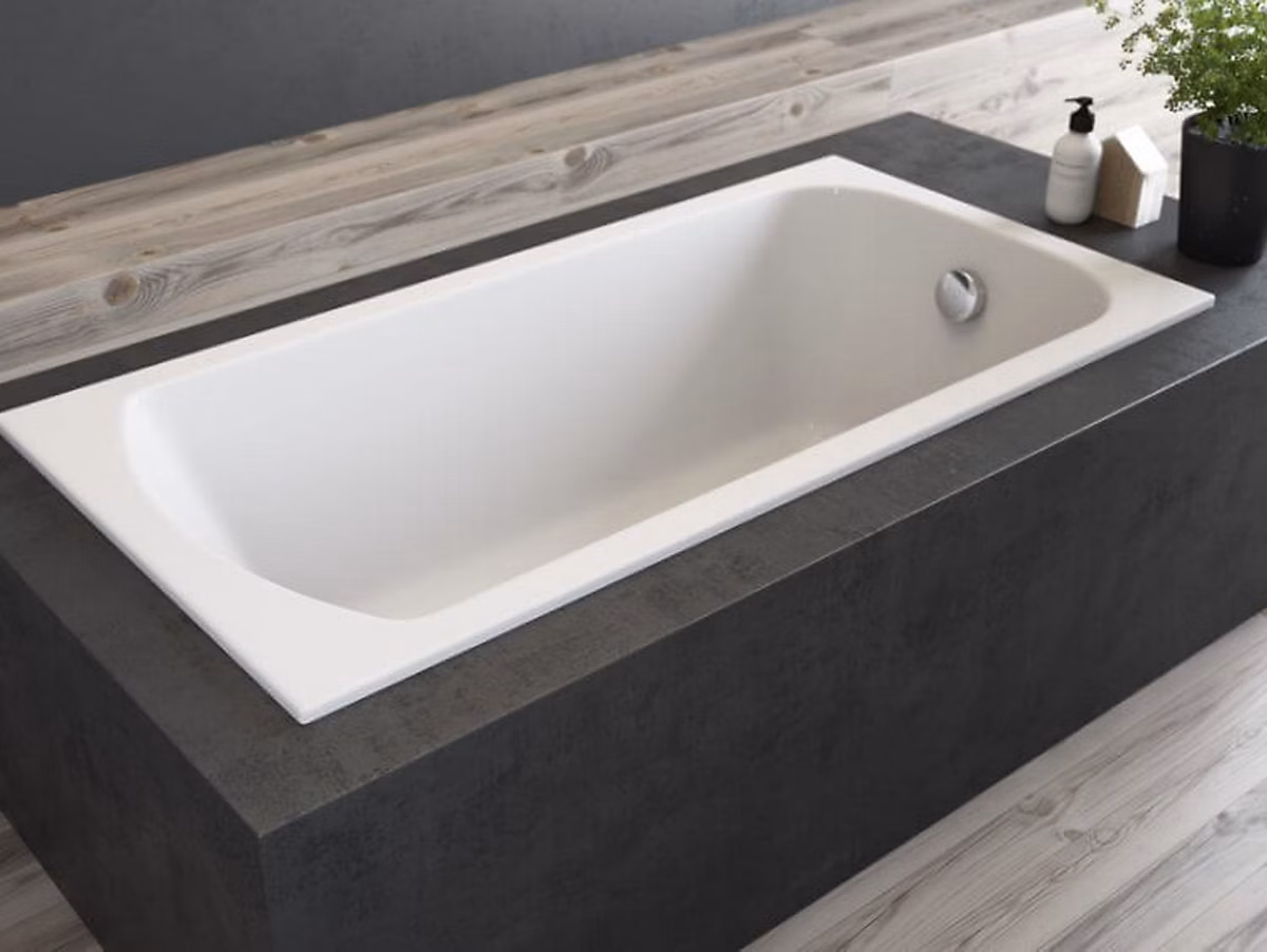 Baignoire rectangulaire 180 x 80 CLASSIC SLIM acrylique blanc + Habillage en polystyrène + Pieds + Vidage à chromé | Baignoire