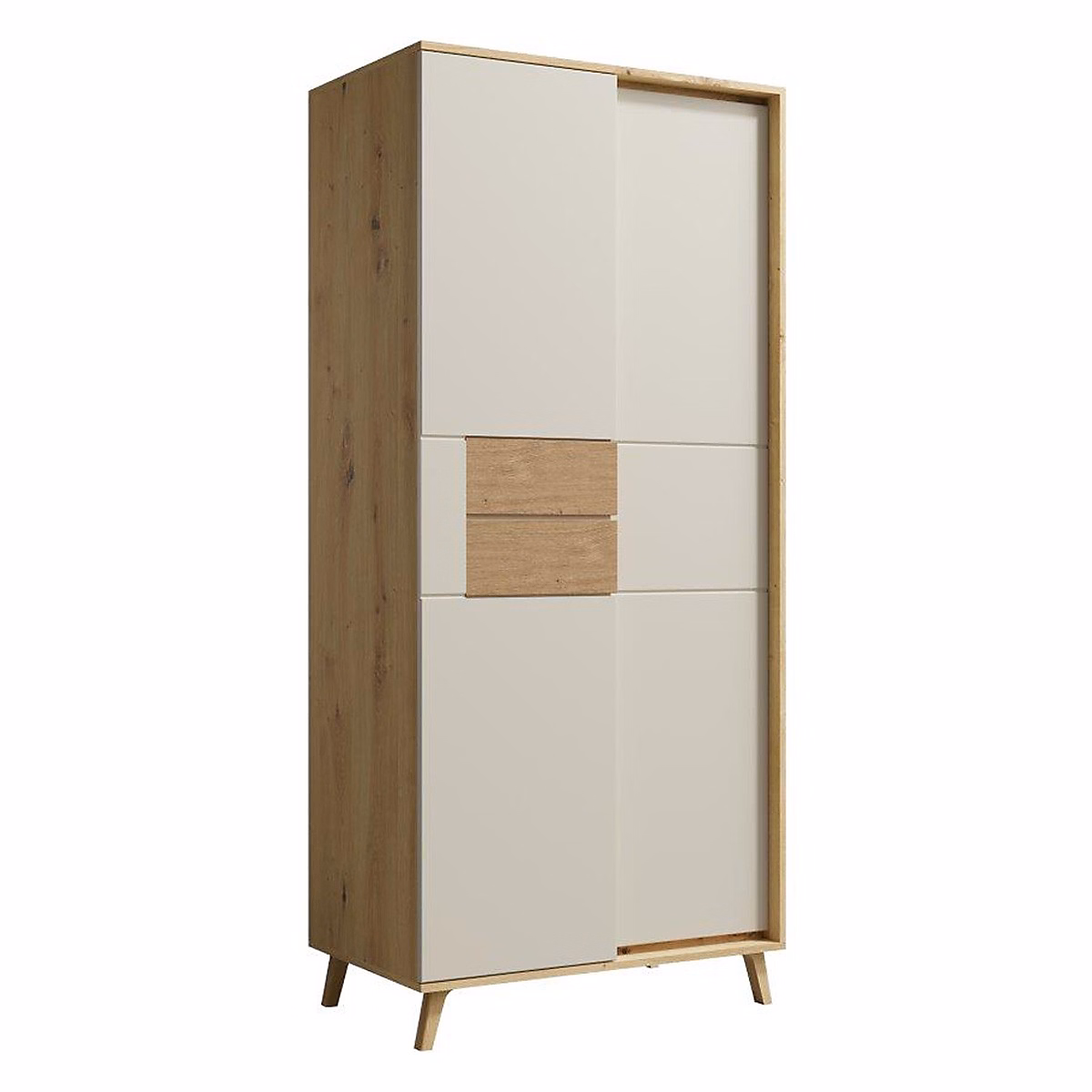 Armoire Penderie 2 Portes 87 × 193 Cm En Bois Clair Design Intemporel Blanc