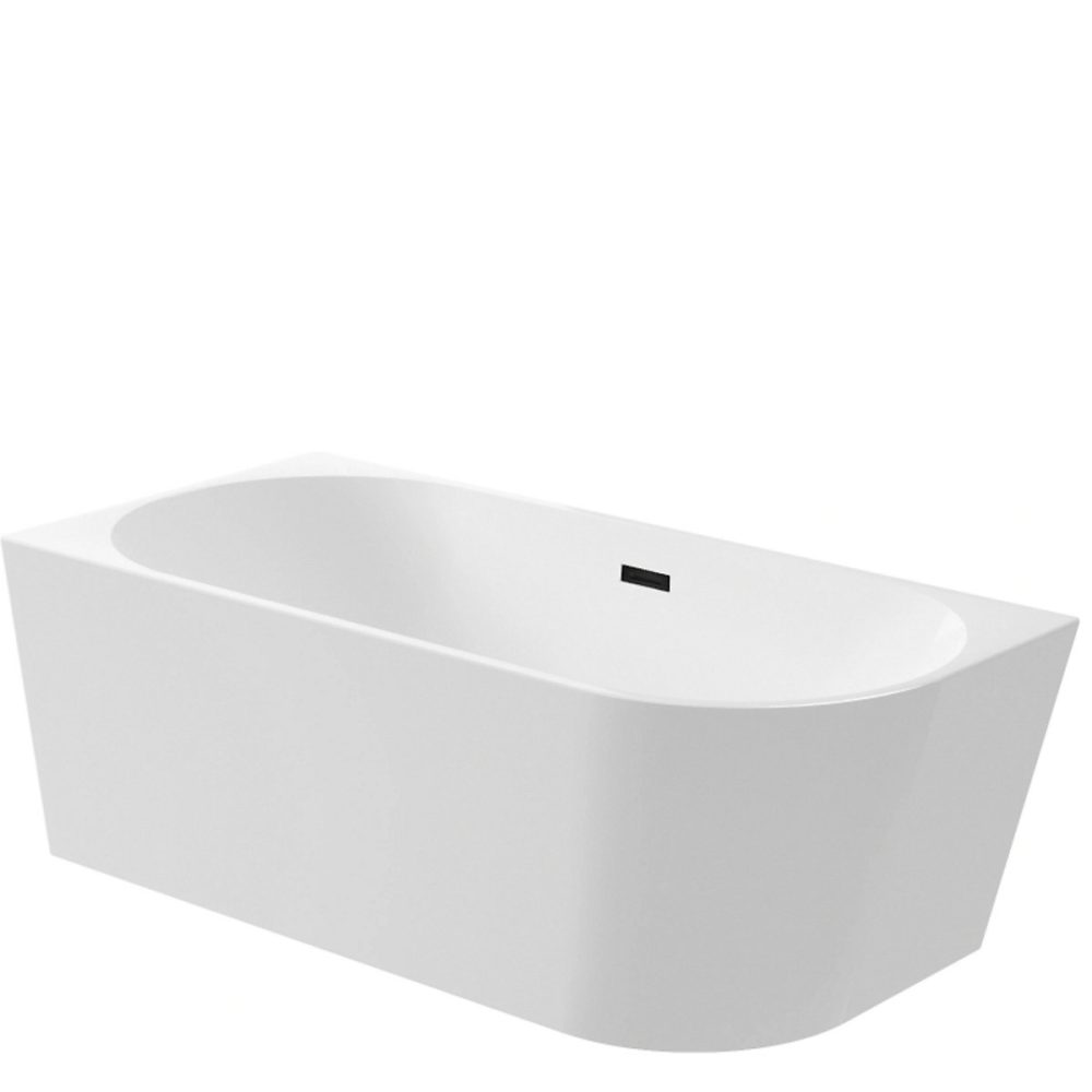 Balneo Baignoire semi-îlot Murale 170 × 80cm gauche – accessoires noir, Acrylique thermoformé 3.5mm, avec pieds réglables, AVOLA