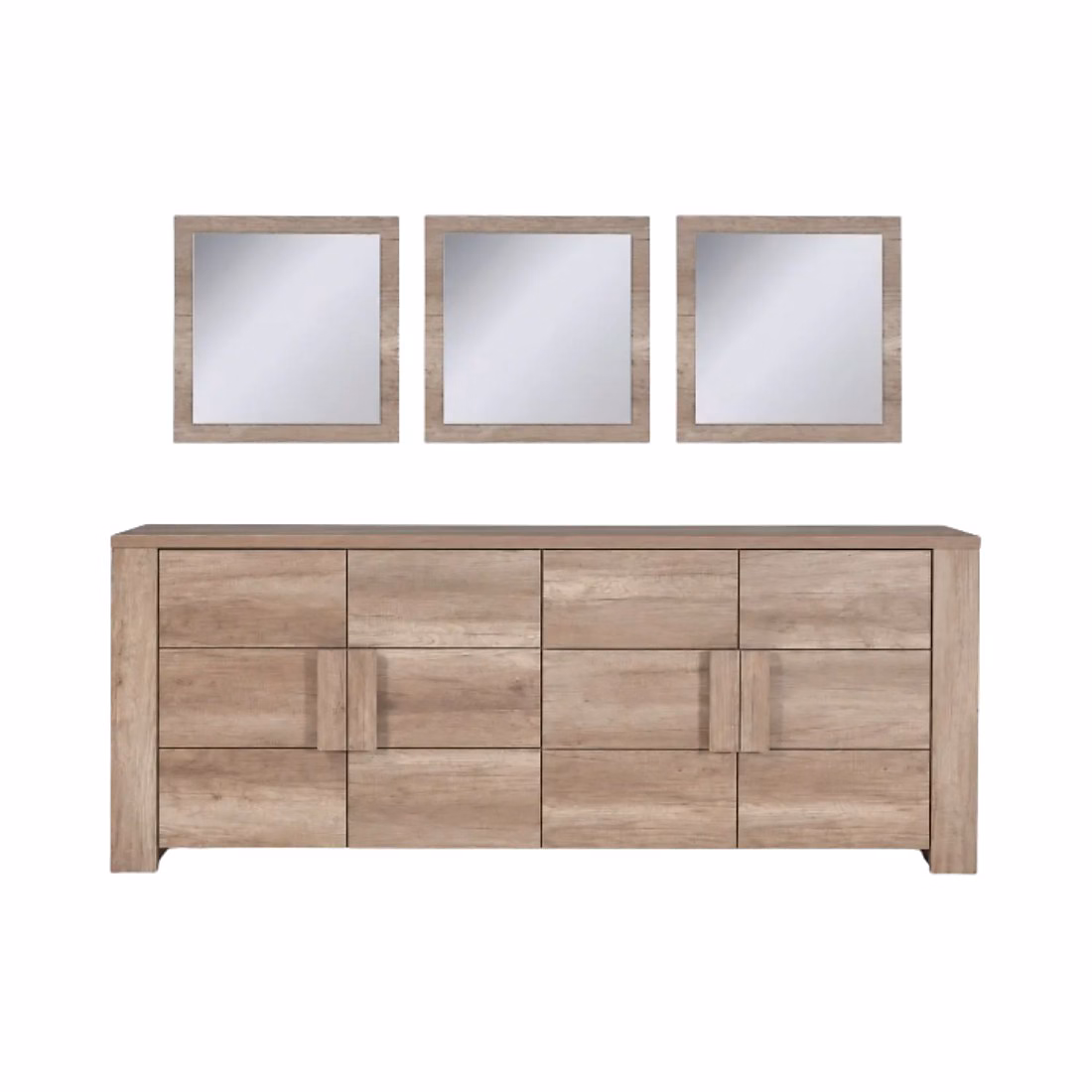 Meuble – Buffet 4 portes FARRA chene dab sonoma avec 3 miroirs carrés