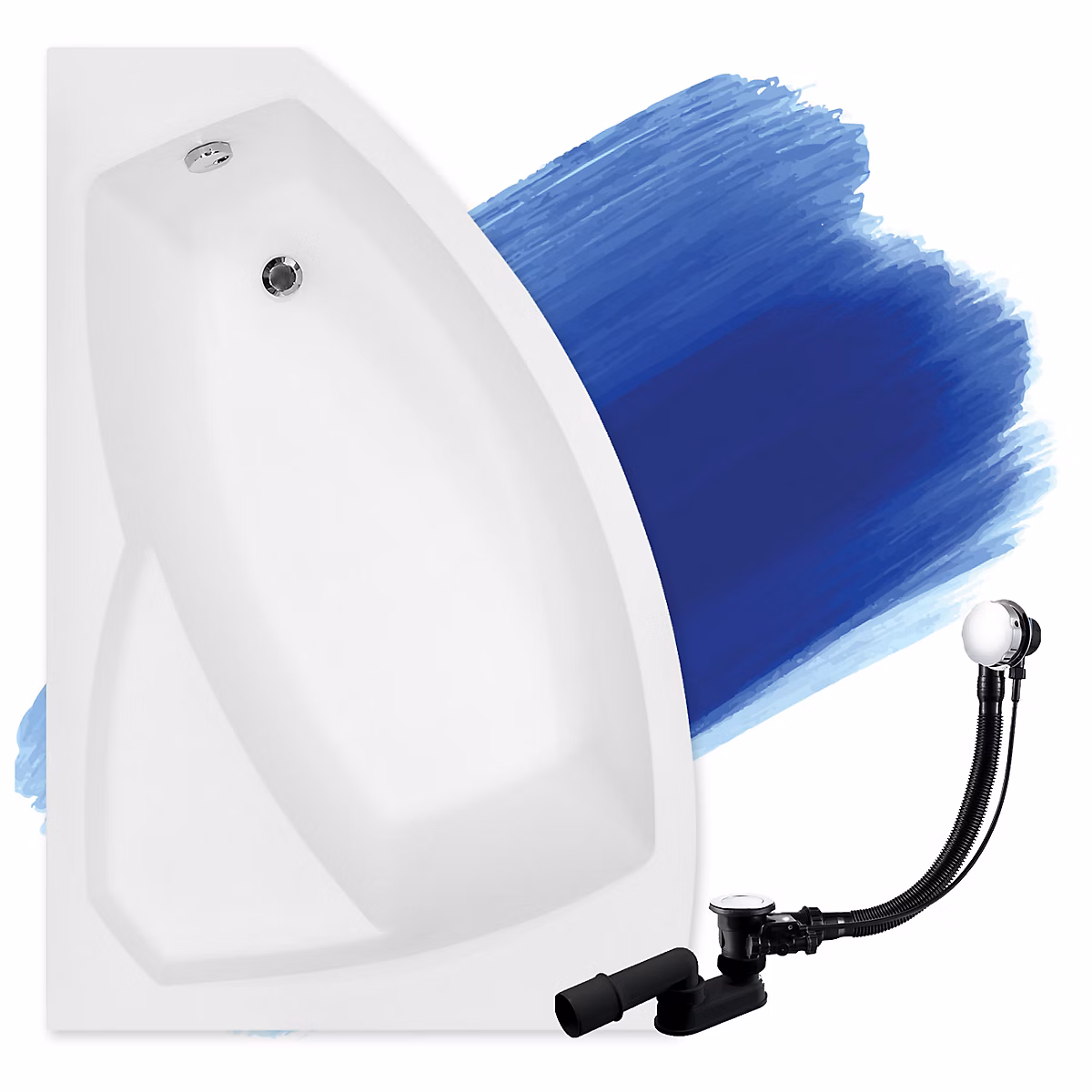 Baignoire asymétrique 160 x 100 Gauche RIMA acrylique blanc – sans Habillage + Pieds + Vidage à chromé