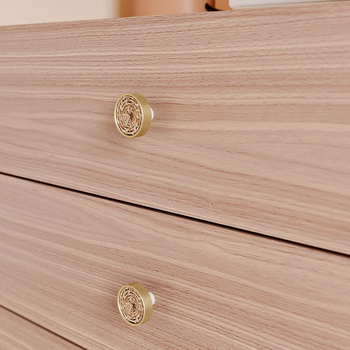Poignée et bouton – Boutons de meuble rond plat en rotin et laiton Ø.4 cm GoodHome Fiberi