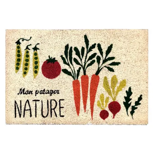 Tapis brosse coco beige imprimé Sweetsol mon potager nature - 60 x 40 cm