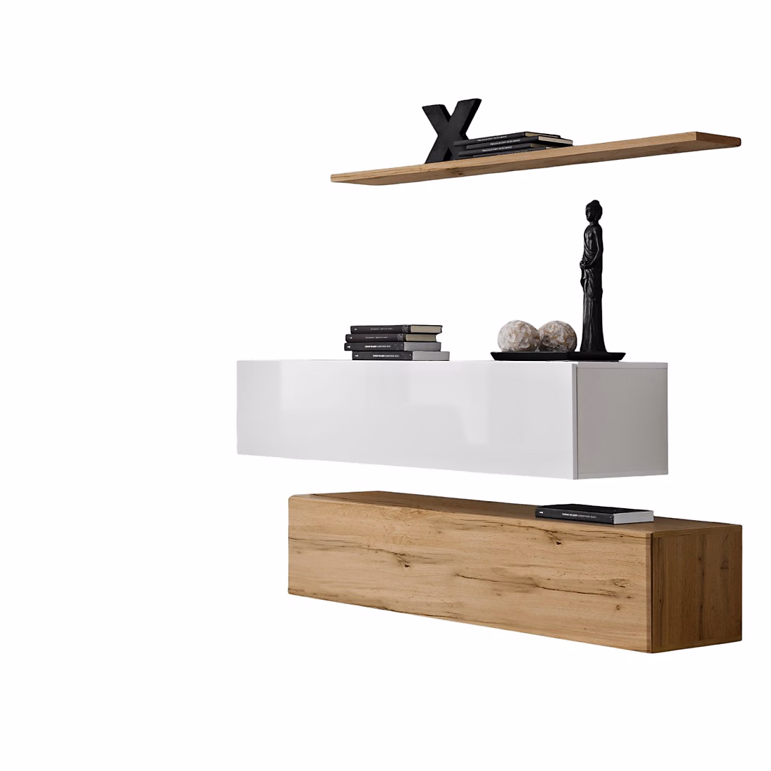 Meuble de salon – Composition murale SWITCH SBII Meubles de rangement et étagère Chene Wotan et blanc brillant Design moderne