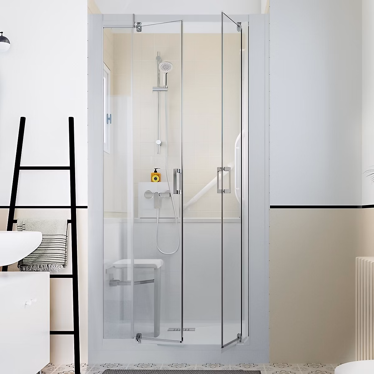 Cabine de douche Kinedo Kinemagic Design 100x80 niche mixte pivotante verre transparent avec mitigeur | Cabine de douche