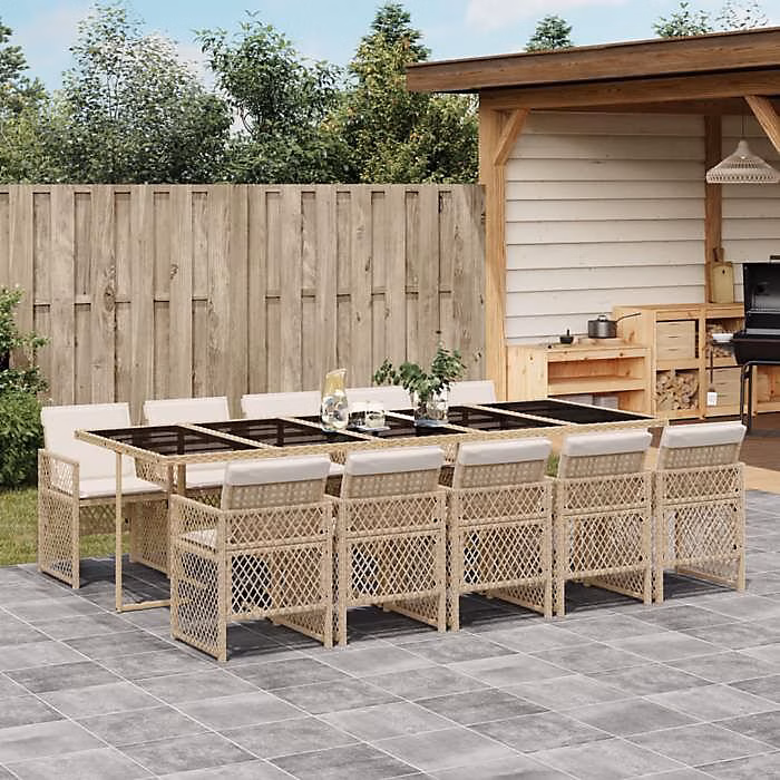 Salon et mobilier de jardin – Ensemble jardin vidaXL 11 pièces beige poly rotin table extensible