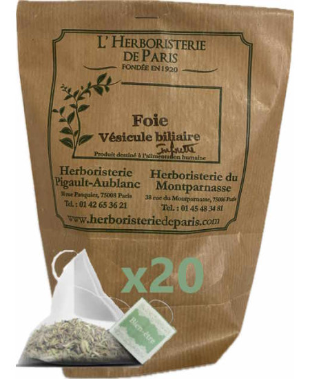 Herboristerie de Paris Tisane Foie Vésicule Biliaire 20 infusettes concentrées de 2gr