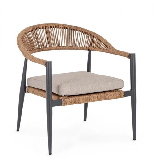 Fauteuil empilable anthracite et naturel, aluminium et résine Bizzotto Jandia - 69 x 75 x 41 cm