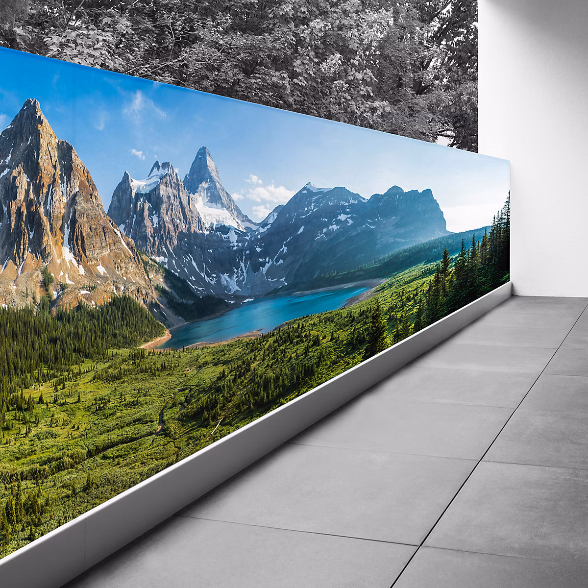 Brise vue Trompe l'oeil – 110 × 385 cm, Vue lac et montagnes 3617689695778