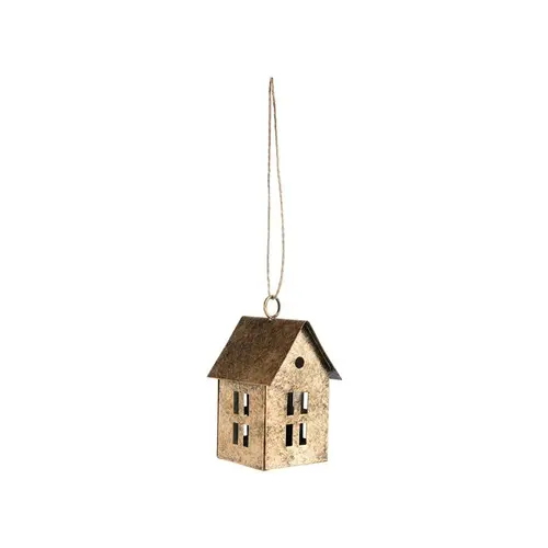 Décoration à suspendre moyenne maison en métal or antique - 5 x 4,5 x 8 cm