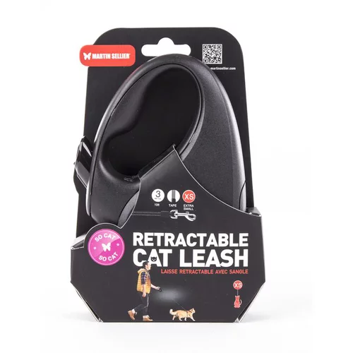 Laisse rétractable pour chat So Cat noire - taille XS