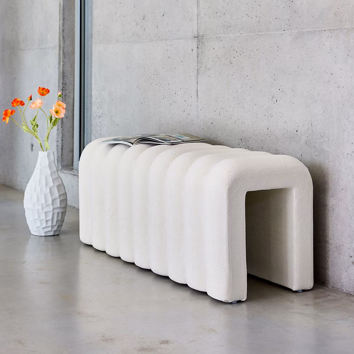 Banc et banc de table – Banc. bout de lit blanc contemporain en tissu