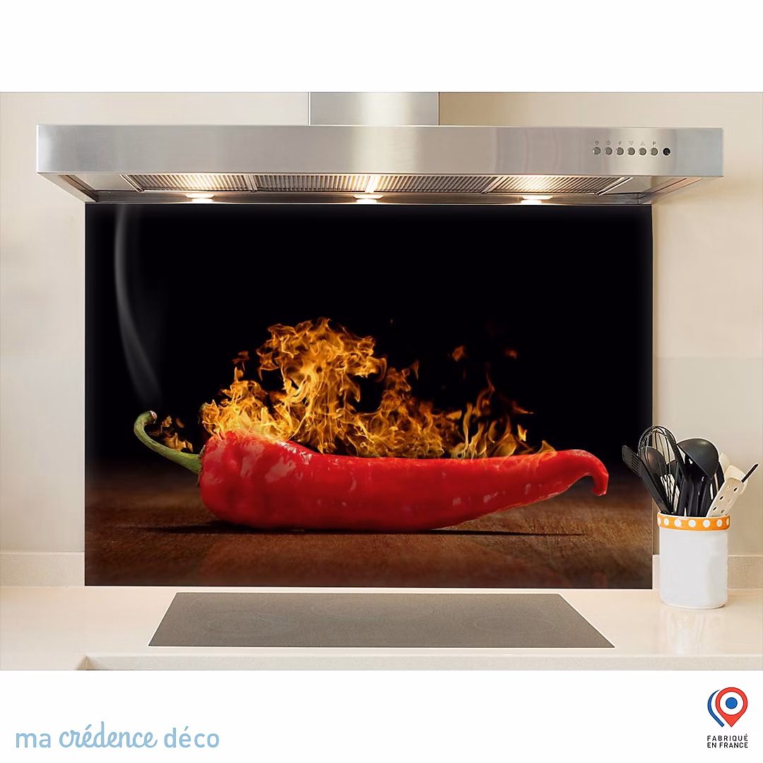 Crédence cuisine fond de hotte Piment rouge 2 – Verre trempé, L 90 cm x H 50 cm, MaCrédenceDéco