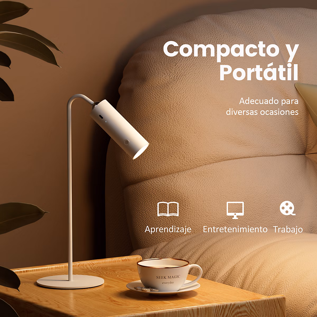 EMKE Lampe de table LED magnétique sans fil 5 en 1 – Rechargeable, dimmable, commande tactile, 3 modes de couleur, USB-C, blanc