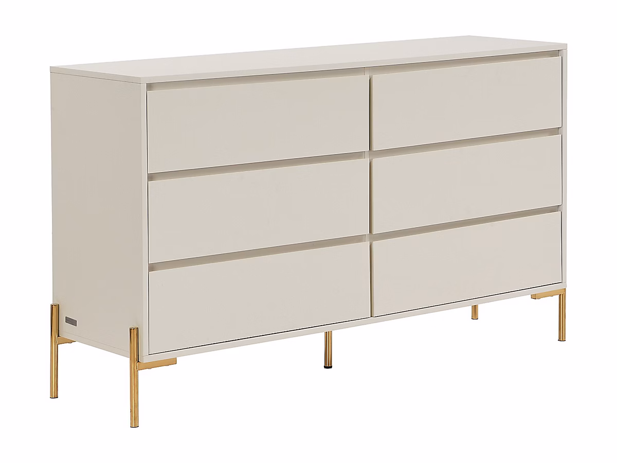 Commode 6 tiroirs – MDF et métal, Beige et doré, KORASA