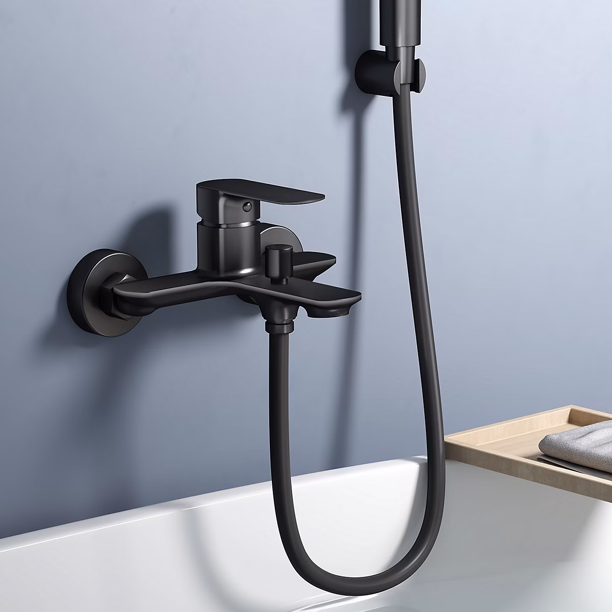 EMKE Robinet bain et douche noir mat – Mitigeur mural 21.2 × 18.3 cm, robinet salle de bain levier unique