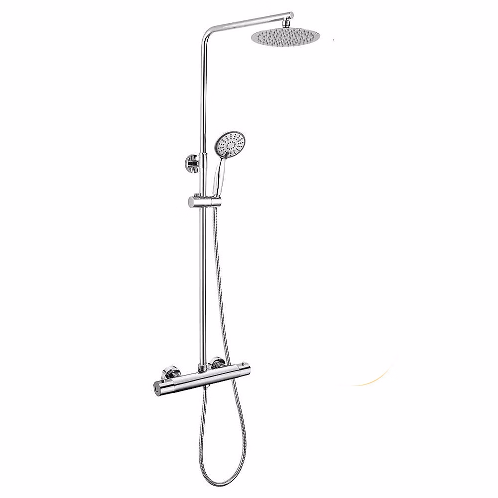 Colonne de douche thermostatique ronde COLD TOUCH – 75-125 cm, finition chrome poli, en laiton Kibath