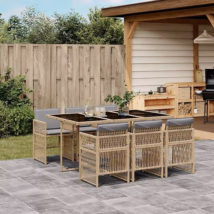 Ensemble jardin vidaXL 7 pcs poly rotin mélange beige – Réf. AGBSYPNZD5574896532
