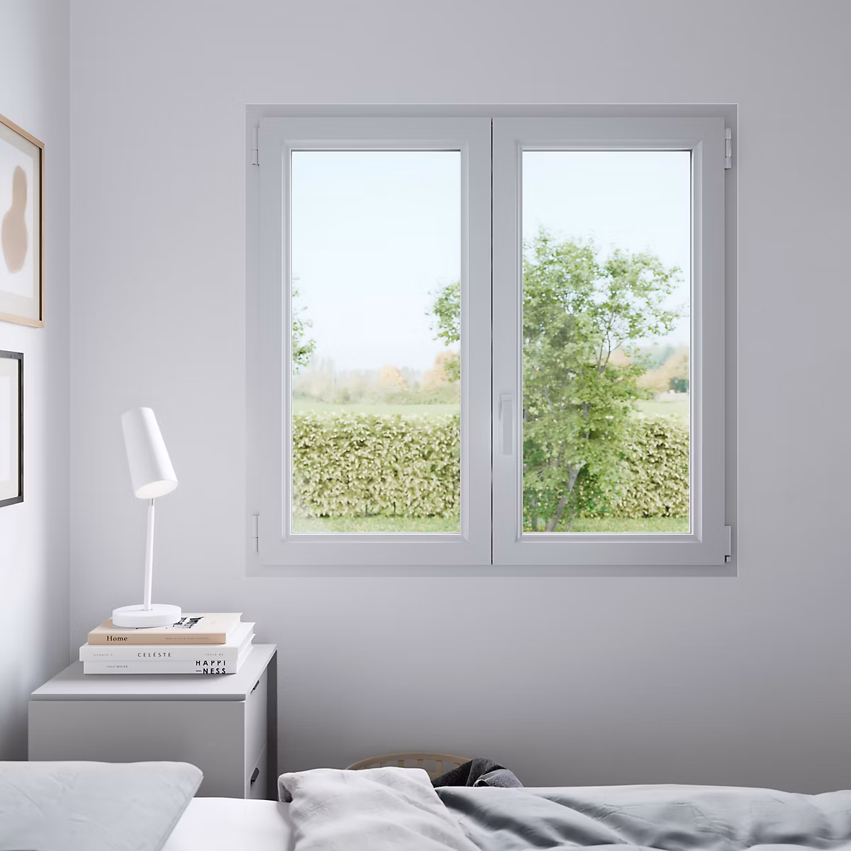 Fenêtre 2 vantaux oscillo – battante, tirant droit double vitrage GoodHome en PVC blanc l.125 x H.138 cm
