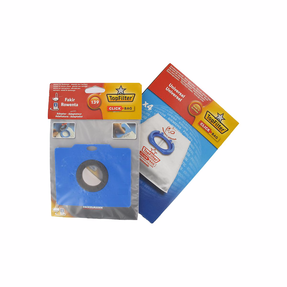 Boite de 4 sacs aspirateurs universels Top Filter avec Adaptateur Click Bag pour aspirateurs Rowenta Fakir 139 – Réf. DYTAFRFSZ9818664939