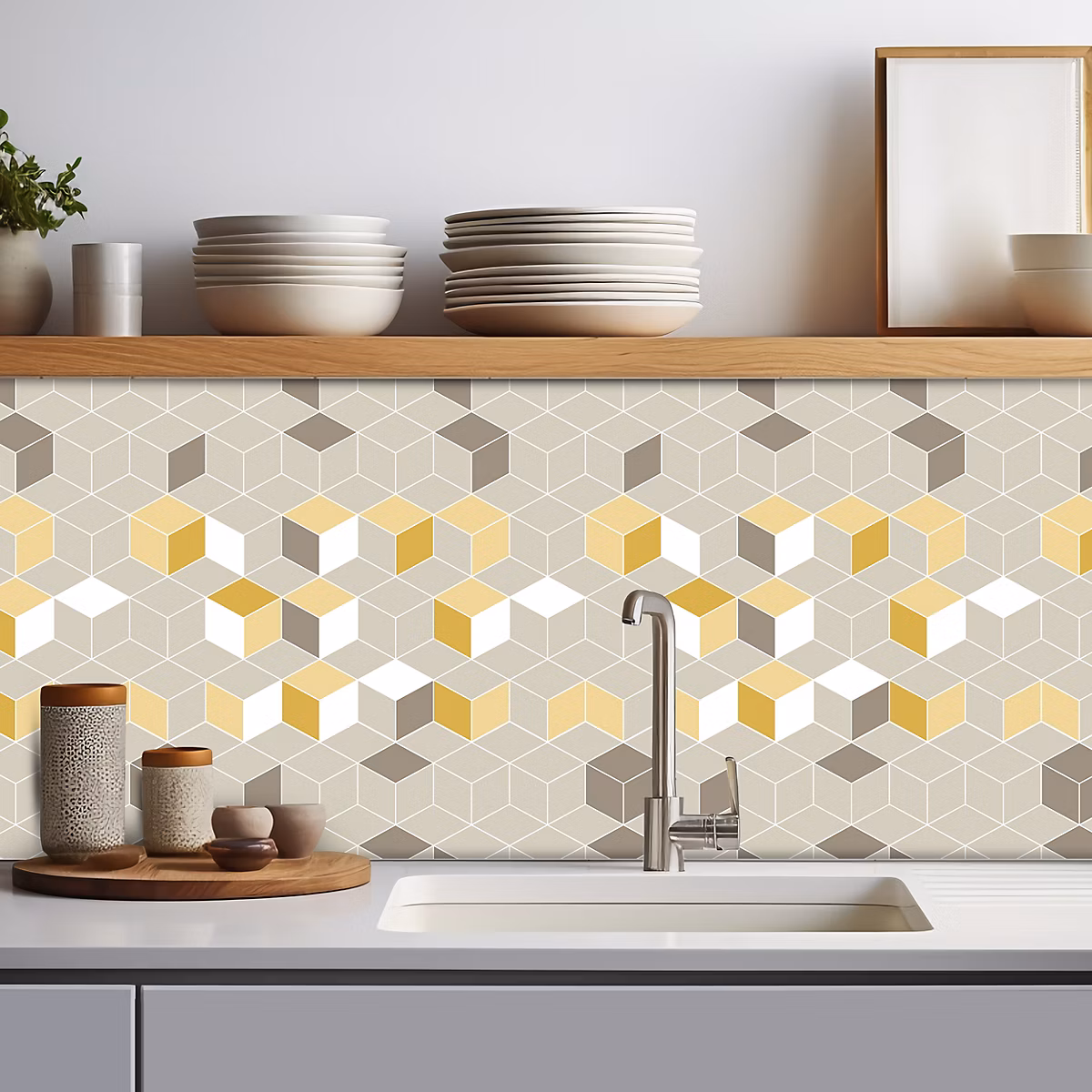 Crédence adhésive design effet cubes 3D – 30 × 70cm