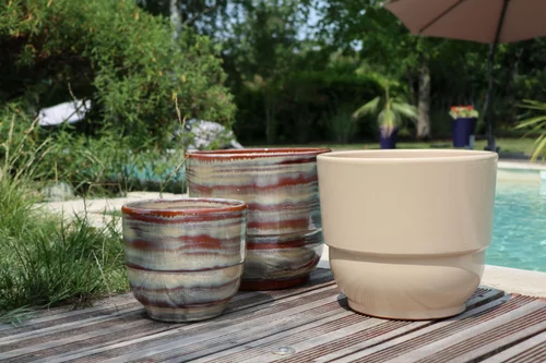 Vase en terre cuite émaillée crème Noisette Les Poteries d’Albi Rebord - Ø 21 x H 19 cm